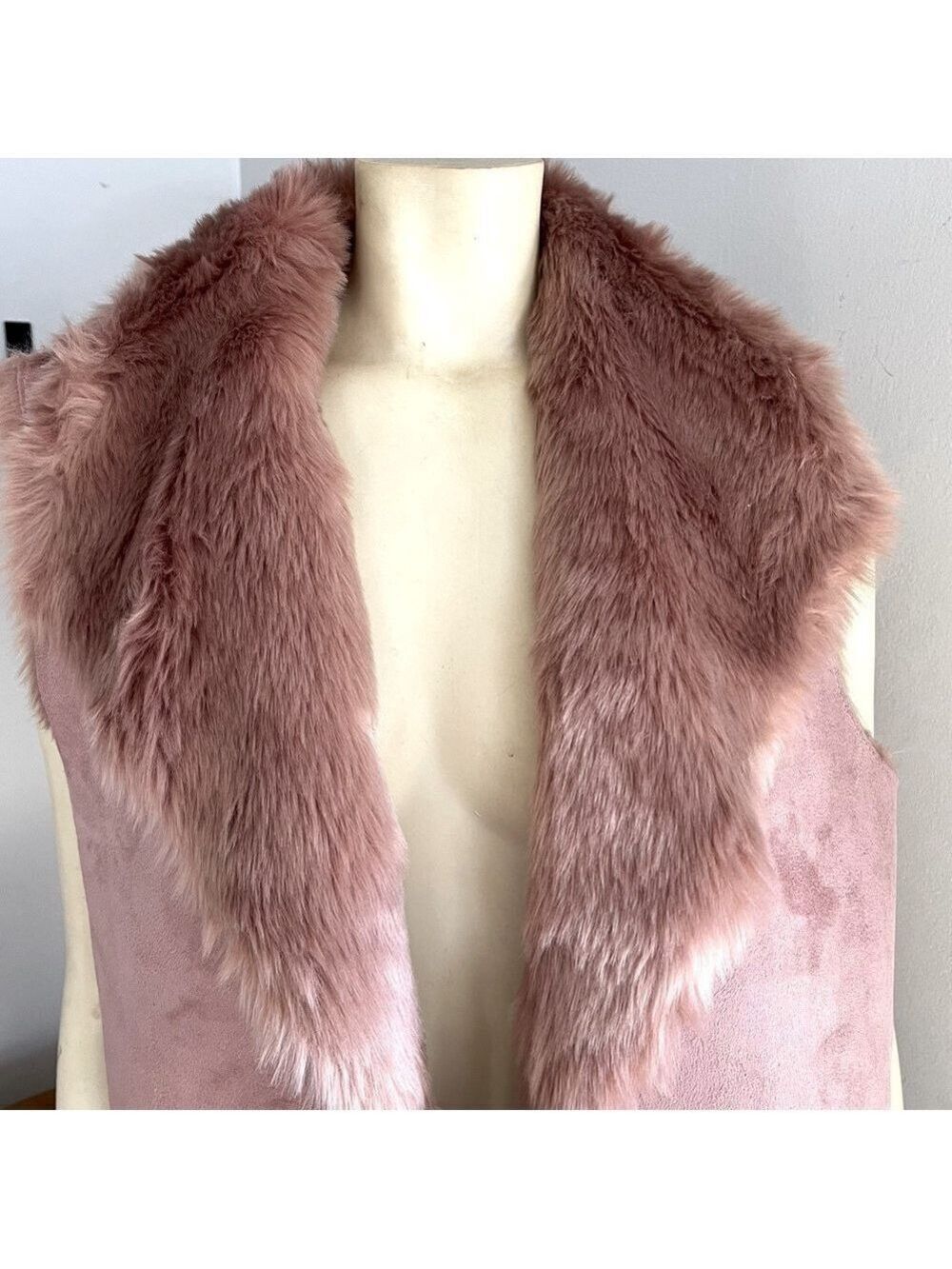 NWT Ann Taylor Loft Women’s Reversible Faux Shearling Suede Vest Rosy Mauve XL - Picture 7 of 15